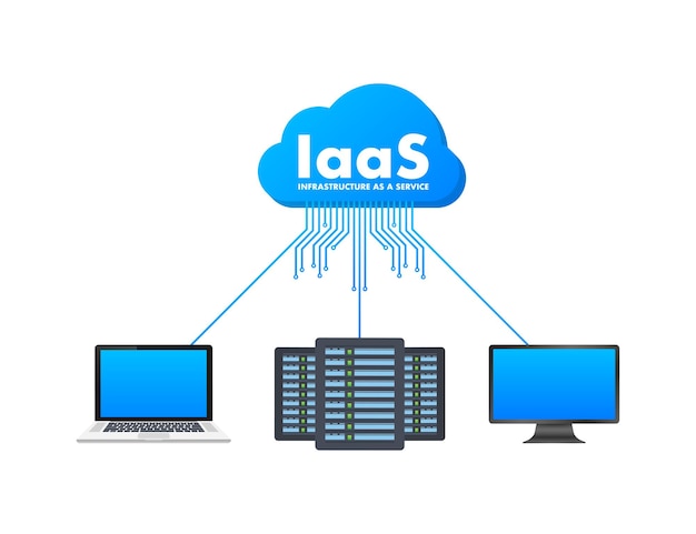 Vector infraestructura iaas como servicio tecnología en la nube icono de almacenamiento en la nube ilustración vectorial