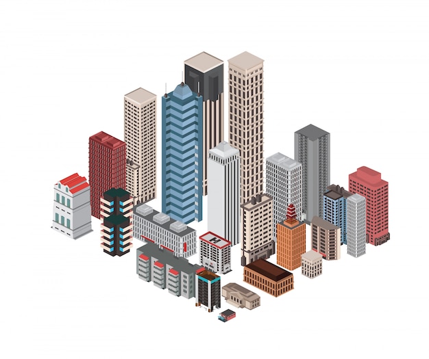 Vector infraestructura isométrica ciudad baja poli.