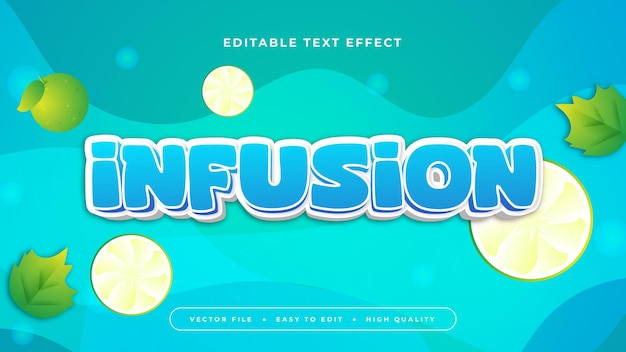 Infusión azul-verde y blanca estilo de fuente de efecto de texto editable en 3D