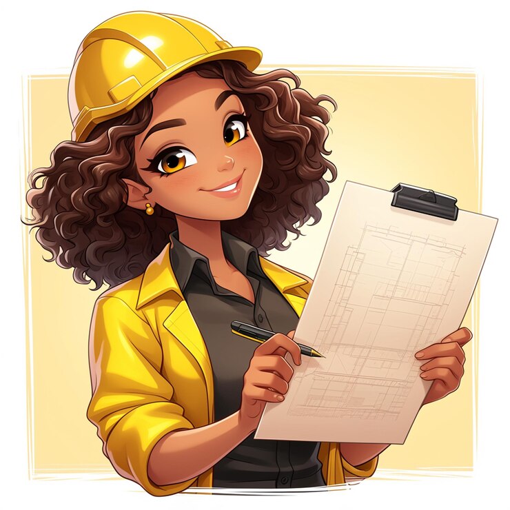 Vector ingeniera africana de unos 30 años inspeccionando un sitio de construcción
