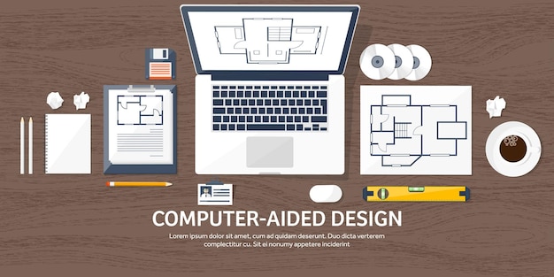Ingeniería y arquitectura ilustración vectorial dibujo y proyecto arquitectónico de construcción