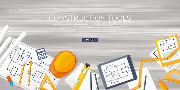 Ingeniería y arquitectura ilustración vectorial dibujo y proyecto arquitectónico de construcción