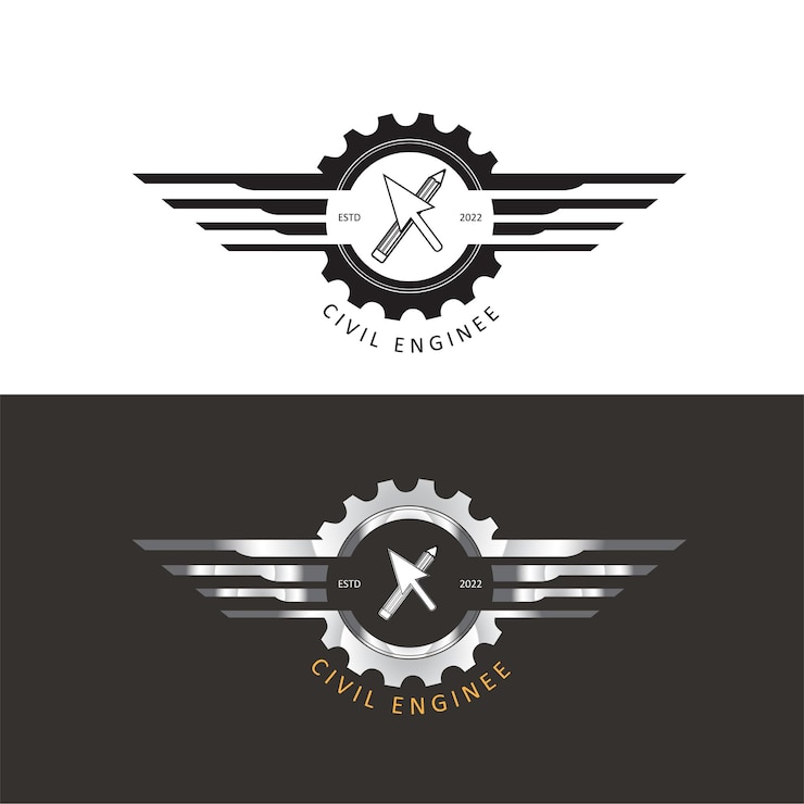 Vector ingeniería civil con ícono de cursor de engranaje y logotipo de lápiz