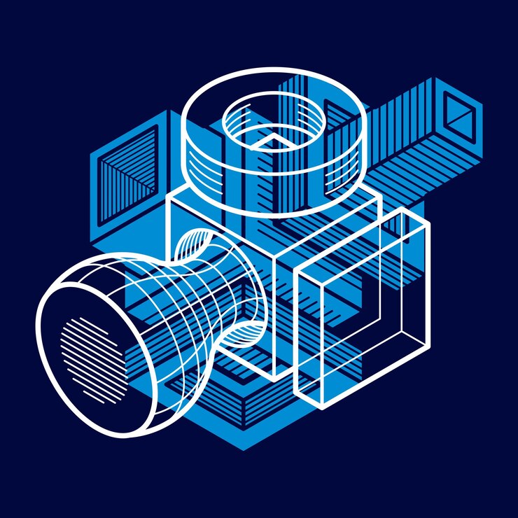 Vector ingeniería de construcción tridimensional, forma trigonométrica vectorial abstracta.