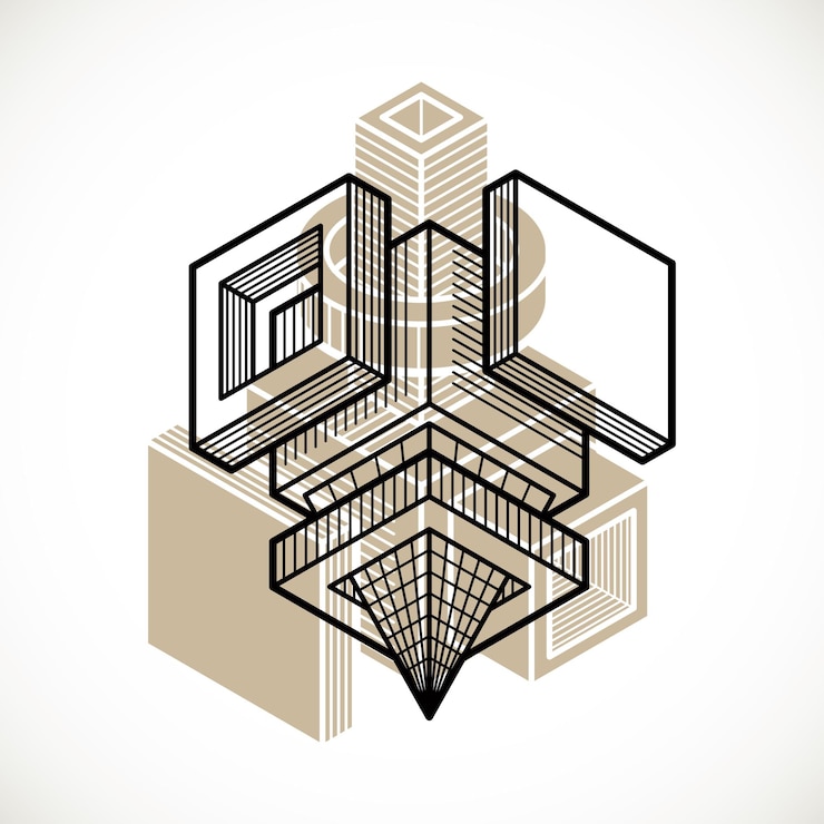 Vector ingeniería de construcción tridimensional, forma trigonométrica vectorial abstracta.