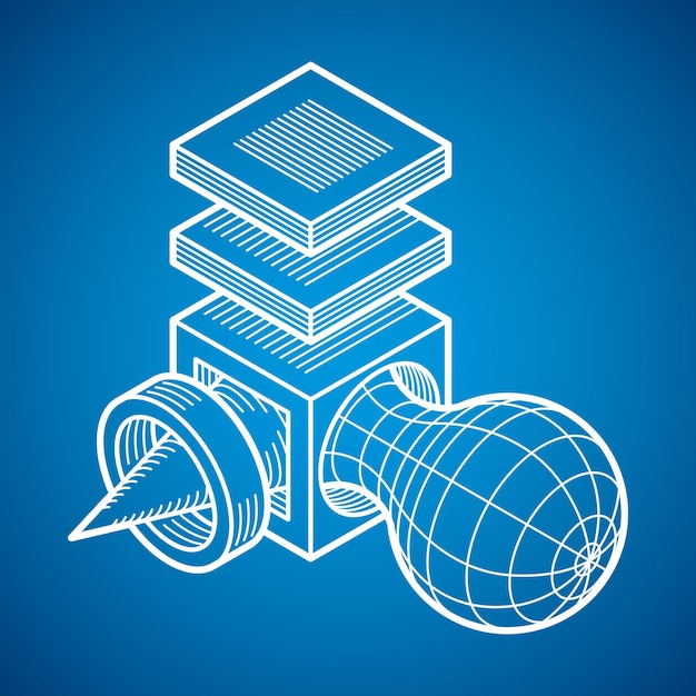 Ingeniería de construcción tridimensional, forma trigonométrica vectorial abstracta.