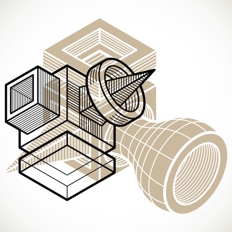 Vector ingeniería de construcción tridimensional, forma trigonométrica vectorial abstracta.