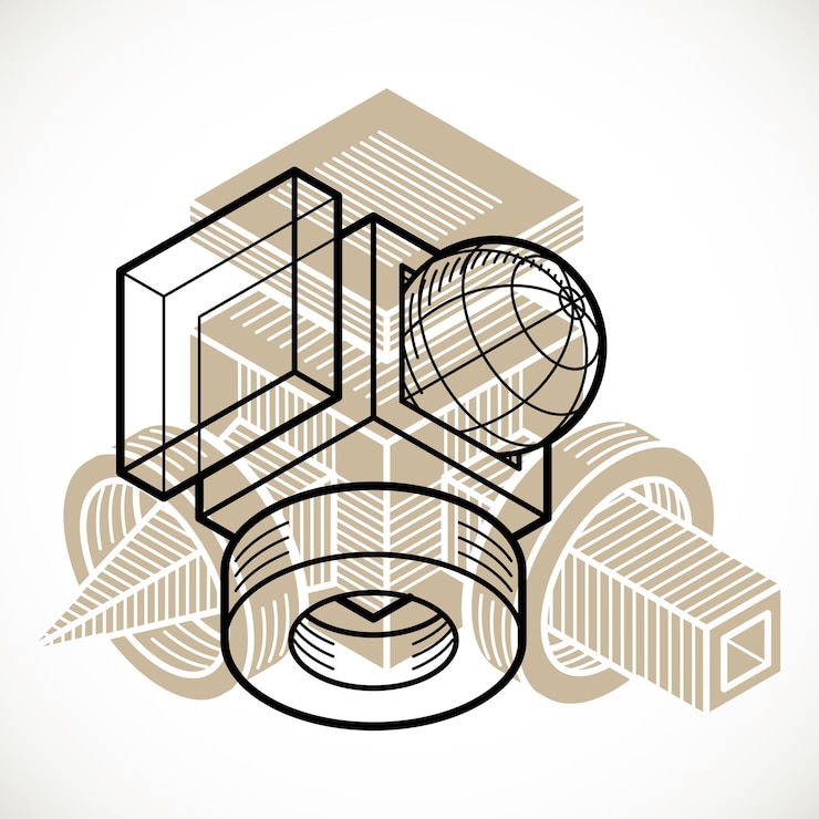 Vector ingeniería de construcción tridimensional, forma trigonométrica vectorial abstracta.