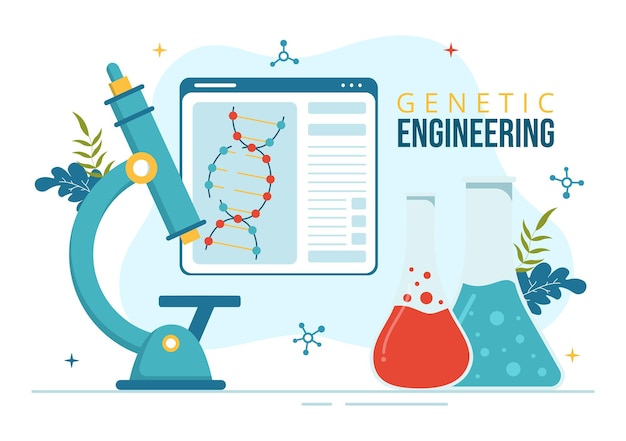 Ingeniería genética e ilustración de modificación de ADN con investigación genética o científico experimental