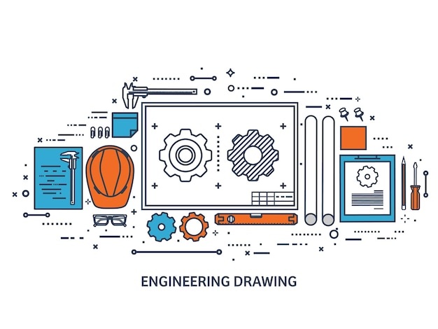 Vector ingeniería de ilustración vectorial y dibujo arquitectónico de construcción diseño de proyectos arquitectónicos