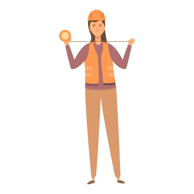 Ingeniero cinta métrica icono dibujos animados vector casco femenino mujer trabajadora