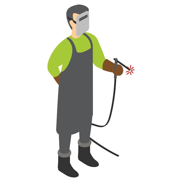 Ingeniero de concepto isométrico Mig Welder con pistola de soldadura por arco Artesanía ocupaciones hobby y arte