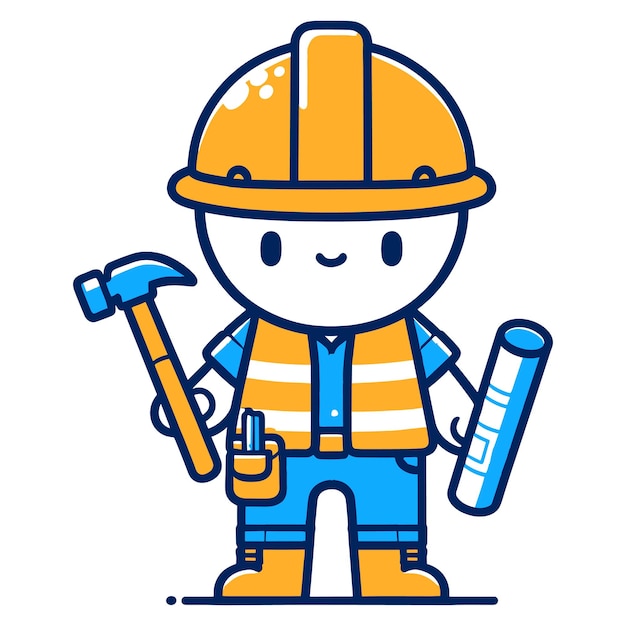 Ingeniero de construcción al estilo de dibujos animados con ilustraciones vectoriales de equipos de ingeniería