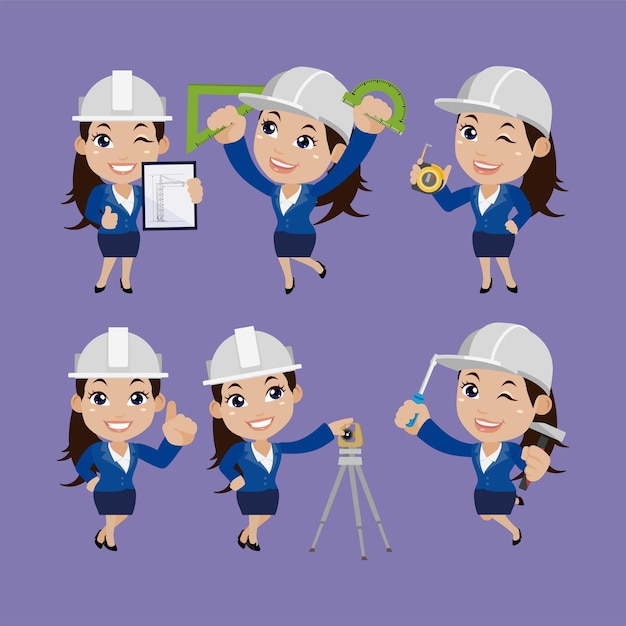 Ingeniero de construcción con diferentes poses.