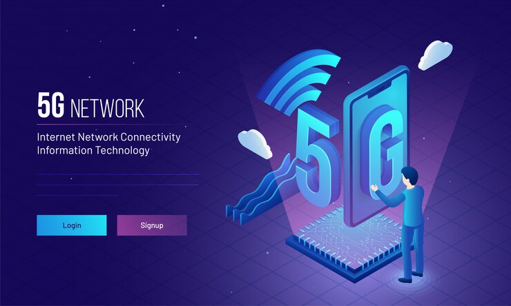 Vector el ingeniero o desarrollador establece la red inalámbrica 5g.