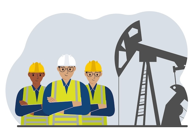 Ingeniero de refinería de petróleo Un trabajador masculino frente a una unidad de bombeo para extracción de petróleo, perforación de petróleo y reparación de pozos