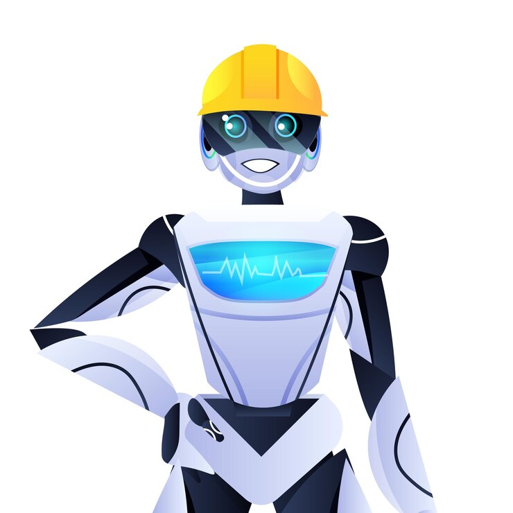 Vector ingeniero robot en casco moderno personaje robótico
