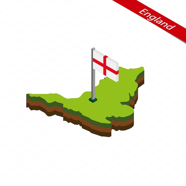 Inglaterra mapa isométrico y bandera vector ilustración