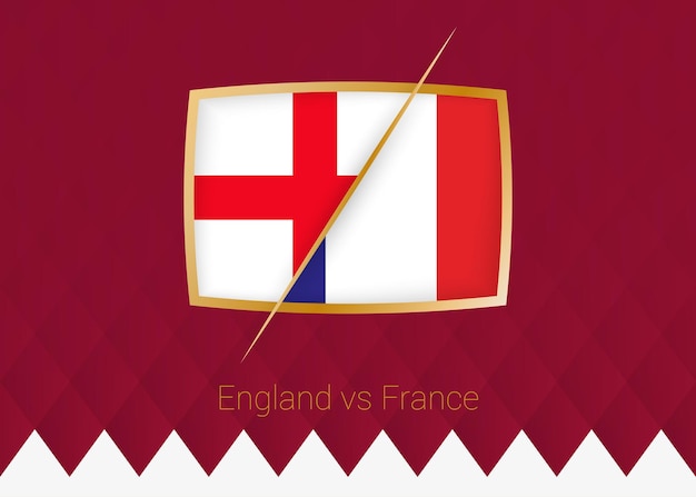 Inglaterra vs Francia cuartos de final icono de la competición de fútbol sobre fondo burdeos