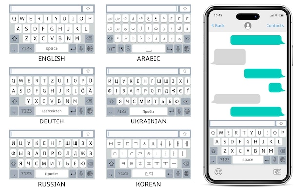 Inglés árabe Alemania ucraniano coreano y ruso teclados de teléfono