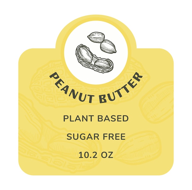 Vector ingrediente orgánico a base de plantas y sin azúcar aislado mantequilla de maní sabrosos refrigerios y comida cocinando y preparando platos vegetarianos etiqueta de producto o emblema para paquete vector en estilo plano