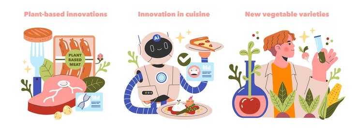Vector los ingredientes emergentes establecen alternativas a la carne a base de plantas en la cocina y verduras innovadoras