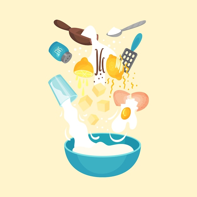 Ingredientes flotantes para hornear galletas de limón Ilustración vectorial