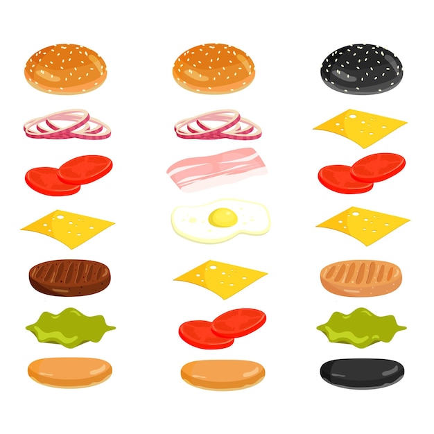 Ingredientes de hamburguesa americana para el diseño. vector