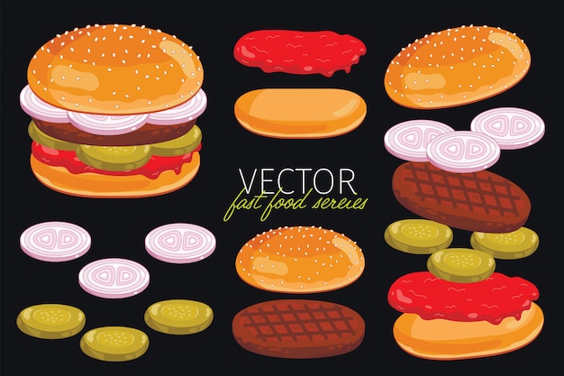 Vector ingredientes de hamburguesa deconstruidos