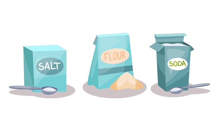 Vector ingredientes para hornear con harina salada y conjunto vectorial de soda
