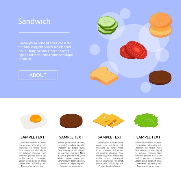 ingredientes isométricos de hamburguesa de conjunto aislado