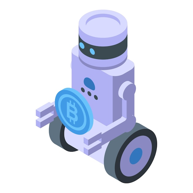 Ingreso pasivo icono robot vector isométrico trabajo en línea rico feliz