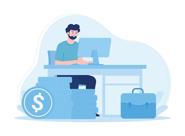 ingresos en línea de trabajo independiente concepto ilustración plana