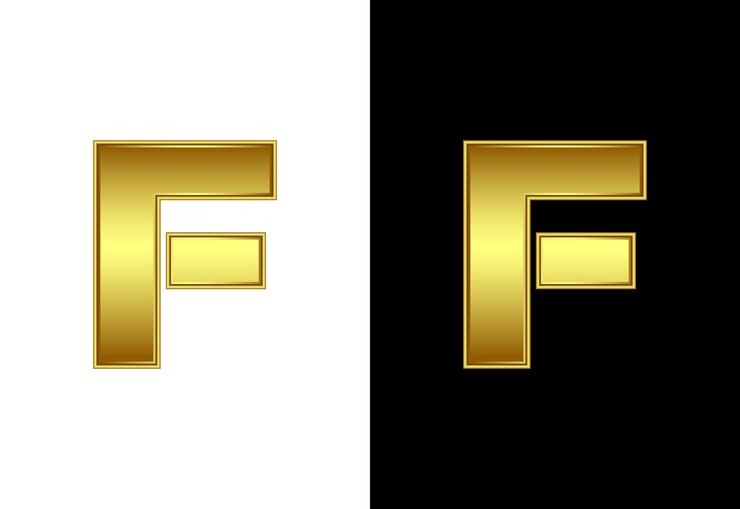 Vector inicial alfabeto f en color dorado símbolo alfabético gráfico para la identidad empresarial corporativa