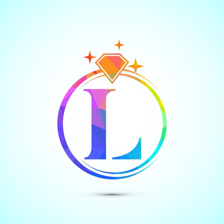 Vector la inicial del alfabeto l en un círculo con un diamante el logotipo del anillo de diamante el concepto de diseño del logotipo de la joyería