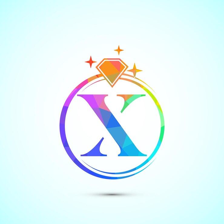 Vector la inicial del alfabeto x en un círculo con un diamante el logotipo del anillo de diamante el concepto de diseño del logotipo de la joyería