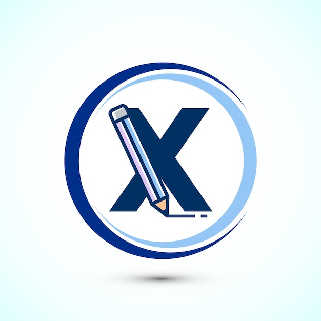 La inicial del alfabeto X con un icono de lápiz Logotipo para la identidad del estudiante de educación o corporativa