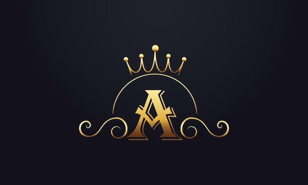 Inicial Diseño del logotipo de una letra con un sencillo e elegante icono de la corona del rey