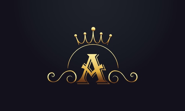 Inicial diseño del logotipo de una letra con un sencillo e elegante icono de la corona del rey