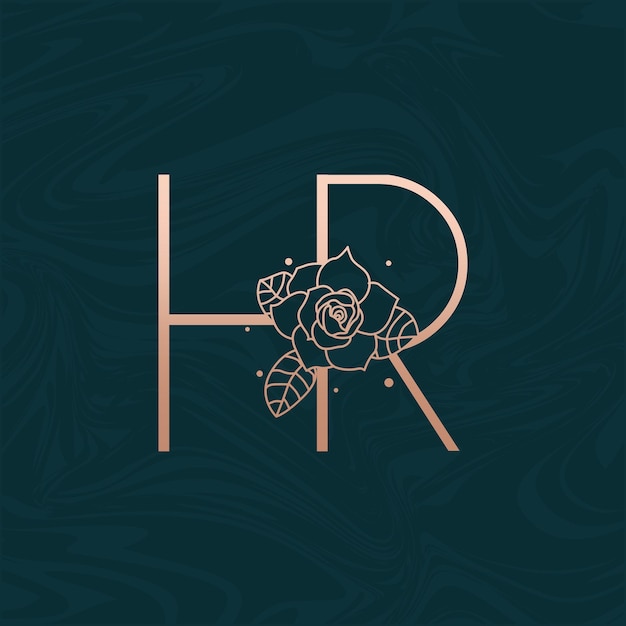 Inicial HR Flor Belleza Carta Logo Mármol Diseño Vector