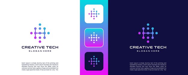 Inicial de la letra H del logotipo con concepto de tecnología mínima