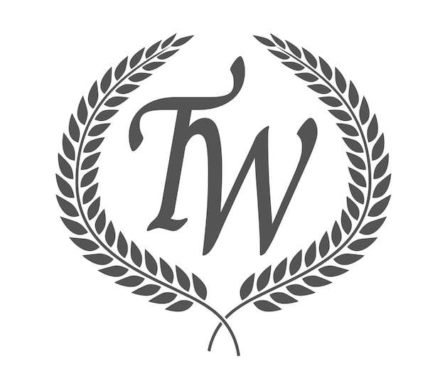 Inicial letra T y W TW monograma diseño del logotipo con corona de laurel fuente de caligrafía de lujo