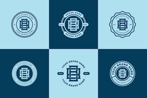 Inicial del logotipo de la plantilla del monograma de las letras B o BB, diseño de placa para ropa, prendas de vestir, marca