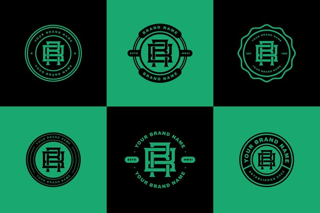 Inicial del logotipo de la plantilla del monograma de las letras BR o RB, diseño de placa para ropa, prendas de vestir, marca