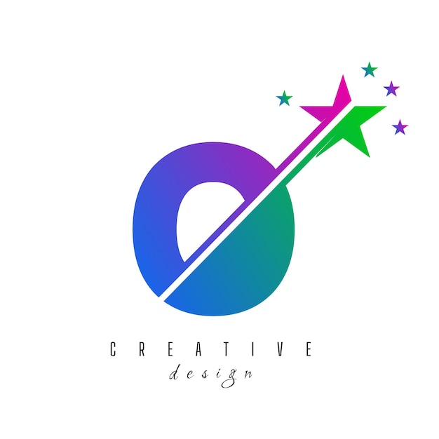 Inicial O monograma letra alfabeto con swoosh y icono del logotipo de la estrella Símbolo de señal del logotipo abstracto de la estrella