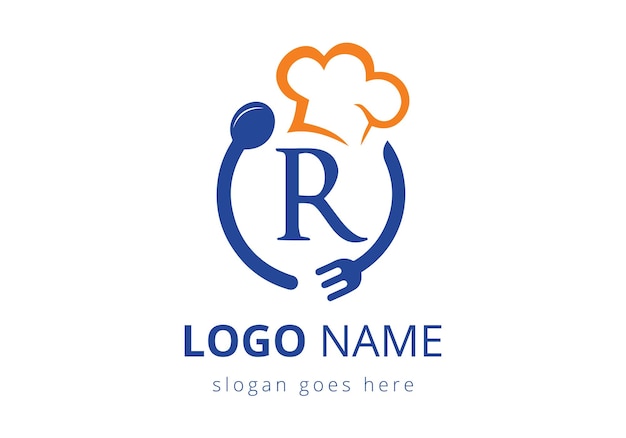 Inicial R monograma alfabeto con un logotipo de cuchara de tenedor Cafe Icon Restaurante Cocina Vector de negocios