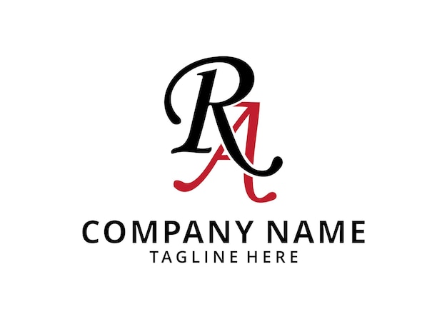 Inicial RA Minimalist Serif Modern Letter Logo en rojo y negro RA Creative Serif Logo Design