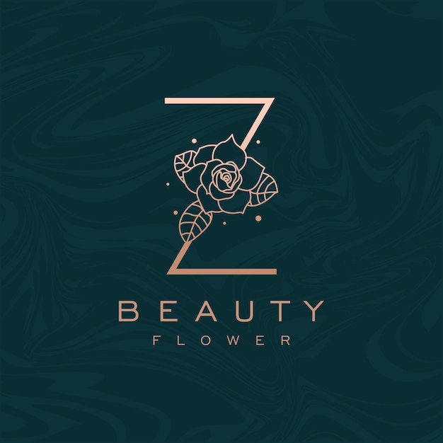 Inicial Z Flor Belleza Carta Logo Mármol Diseño Vector