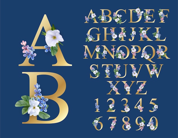 Vector iniciales del alfabeto de boda de fuente floral
