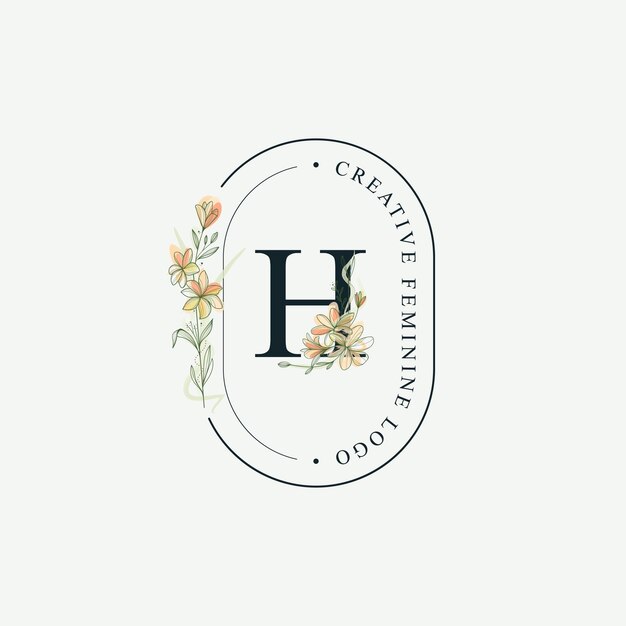 Iniciales letra H Plantilla de logotipos florales de boda, elegantes plantillas mínimas modernas dibujadas a mano